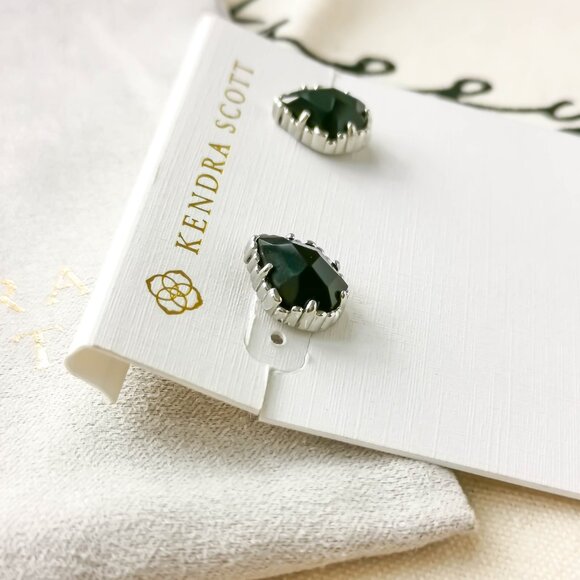 Kendra Scott Stud Earrings - Tessa - Black Opaque Glass Silver - Picture 2 of 3